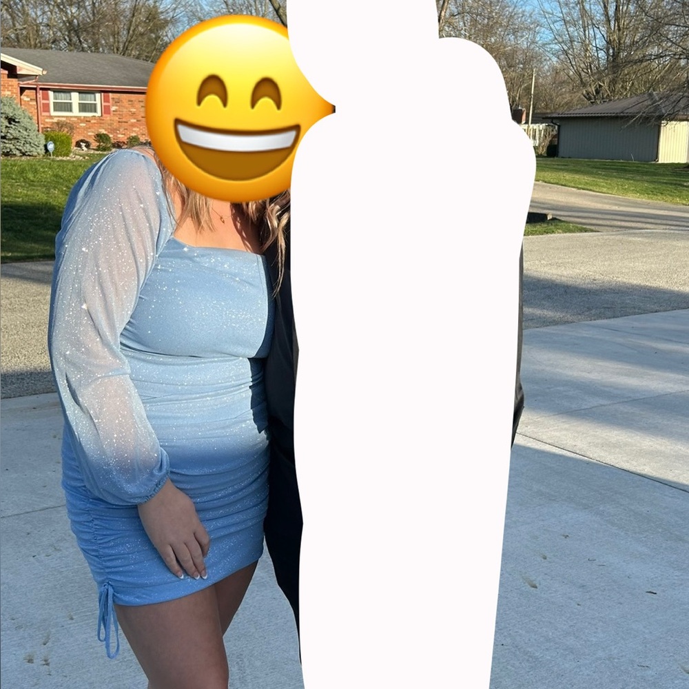 Square Neck Light Blue Glitter Mini Dress